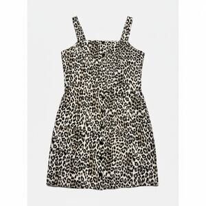 Thread & Supply Beige Leopard Print Button Front Denim Feel Dress SIze Small